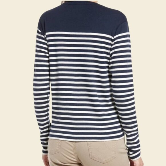 La Ligne Henley Navy White Striped Long Sleeve V-Neck Pullover Size Small - Picture 2 of 5